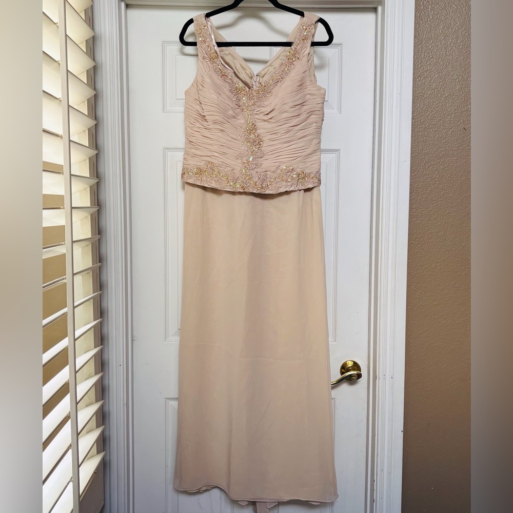 Milano Beige Maxi Dress with Embellished Bodice